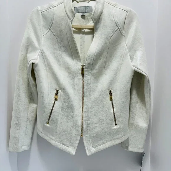 MARC NEW YORK Women's Ivory Silvery Faux Leather Jacket; Size: Small (S) - Picture 1 of 4